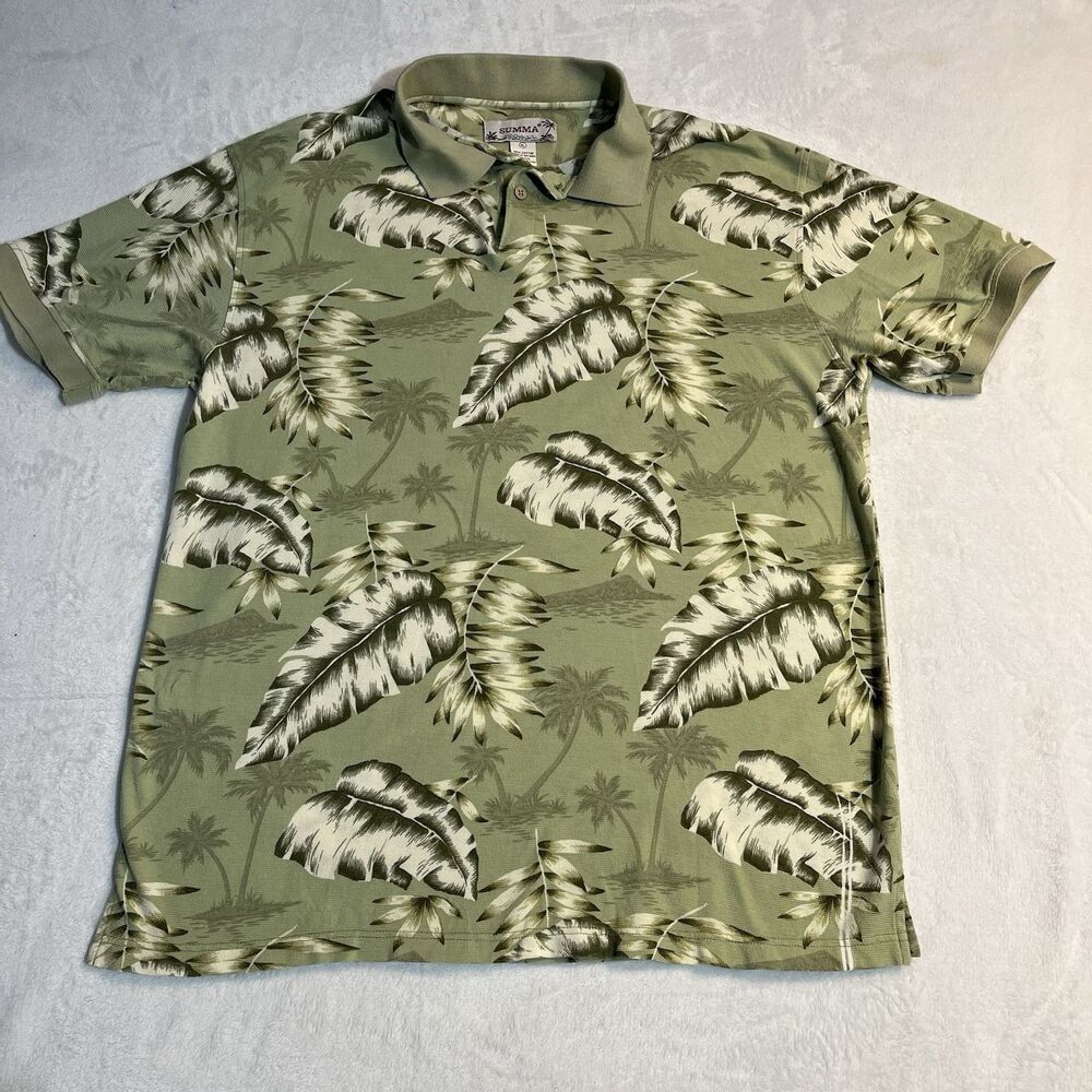 Summa Men’s Hawaiian Shirt Size XL Green Short Sleeve‎ Vacation Relax Palm Tree